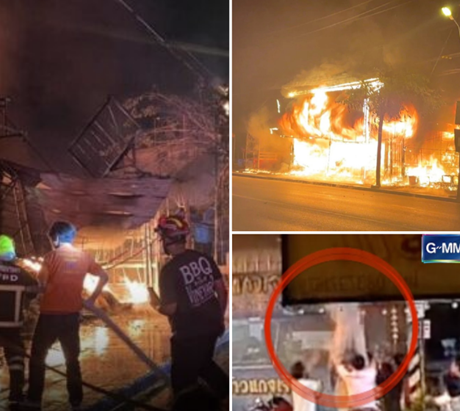 ระทึกกลางดึก! ไฟไหม้ร้านขายที่นอน–เฟอร์นิเจอร์ ชายหญิงตัดสินใจกระโดดจากชั้น 2 หนีตายหวุดหวิด