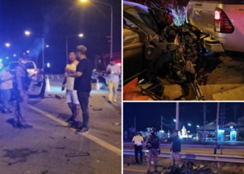 เก๋งซิ่งพุ่งชนด่านตรวจตำรวจ รถพังยับ 5 คัน เจ็บ 2 ราย เร่งสอบสาเหตุ