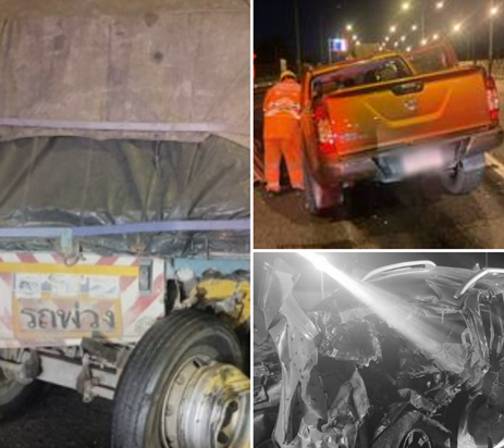 กระบะหลับใน ชนท้าย 18 ล้อ เสียชีวิต 4 ราย บนถนนมอเตอร์เวย์
