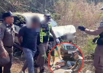 ระทึก! แหกโค้งคว่ำพังยับ กระบะซิ่งหนีคุก แหกด่าน เจอ ตำรวจทางหลวง วังมะนาว ไล่ล่ากระชั้น พบยาบ้าอื้อซุกในรถ