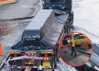 ด่วนช็อก! ถนนพระราม 2 ยุบตัวกะทันหัน กระบะหัวทิ่มตกหลุม จนท.เร่งช่วย ระทึกจราจรอัมพาต