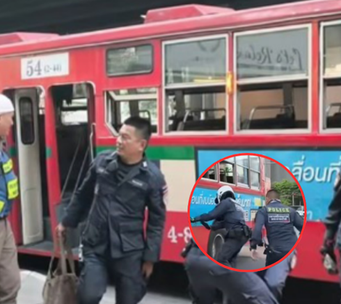 ฮีโร่กลางถนน! ทีมตำรวจช่าง ตำรวจจราจรโครงการพระราชดำริ ช่วยหยุดรถเมล์เบรกไม่อยู่ พาเข้าจอดข้างทางได้อย่างปลอดภัย