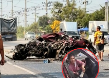 รถชนสนั่น! เก๋งเละเป็นซาก เหลือเชื่อคนขับแค่หัวแตก แห่ถามเลขทะเบียน–พระที่คล้องคอ